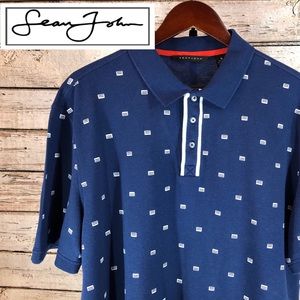 Sean John Navy w/ White Flags Short Sleeved Polo